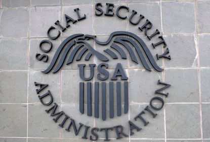 The logo of the US Social Security Administration is seen outside a Social Security building, 