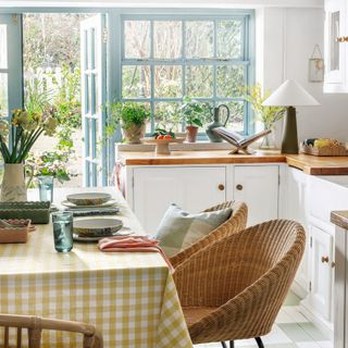 dining table with rattan chair in kitchen