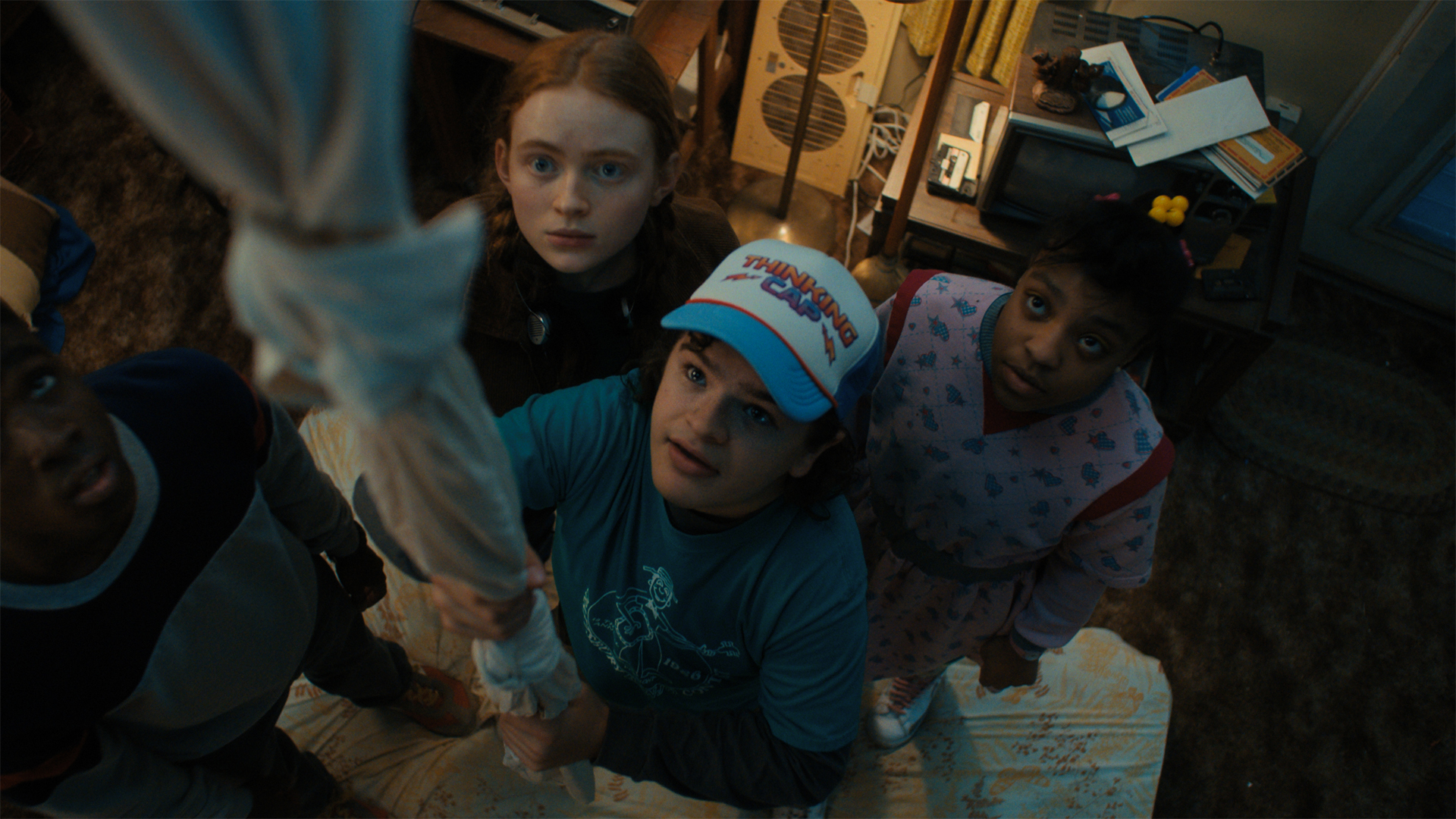 Dustin, Max and Erica in Stranger Things season 4