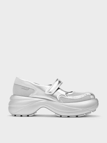 Metallic Curved Platform Mary Jane Sneakers