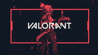 Valorant logo in front of the character Jett on a black and red background