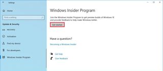 Windows Insider Program get started option