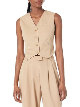 The Drop Women's Sadie Cropped Slim Vest, Stone, Xxs