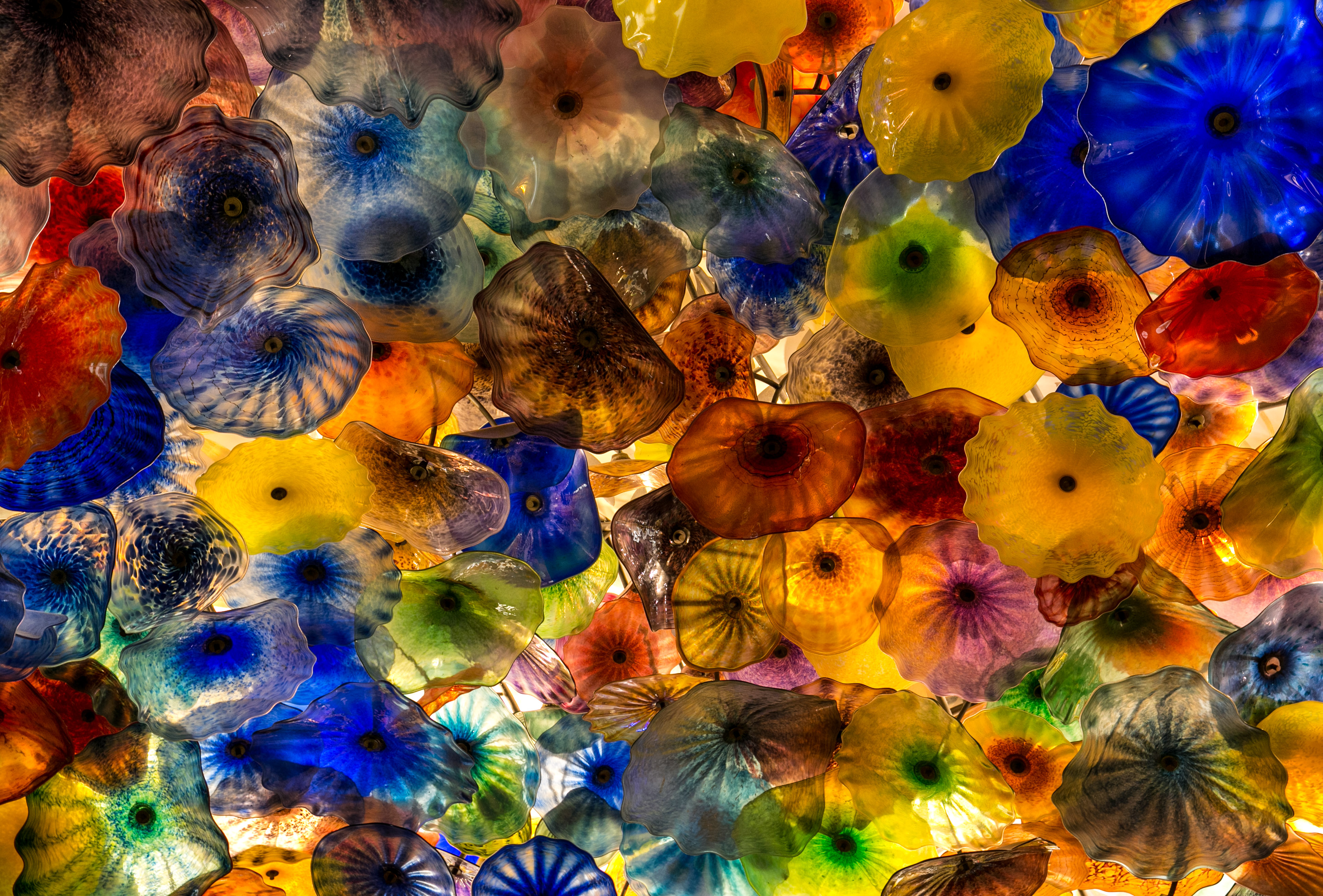 A ceiling of glass jellyfish by artist Dale Chihuly in the lobby of the Bellagio Hotel &amp; Casino in Las Vegas.