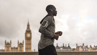 London runner with phone in armband