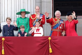 The members royal family together on the balcony at Buckingham Palace during Trooping the Colour 2023.