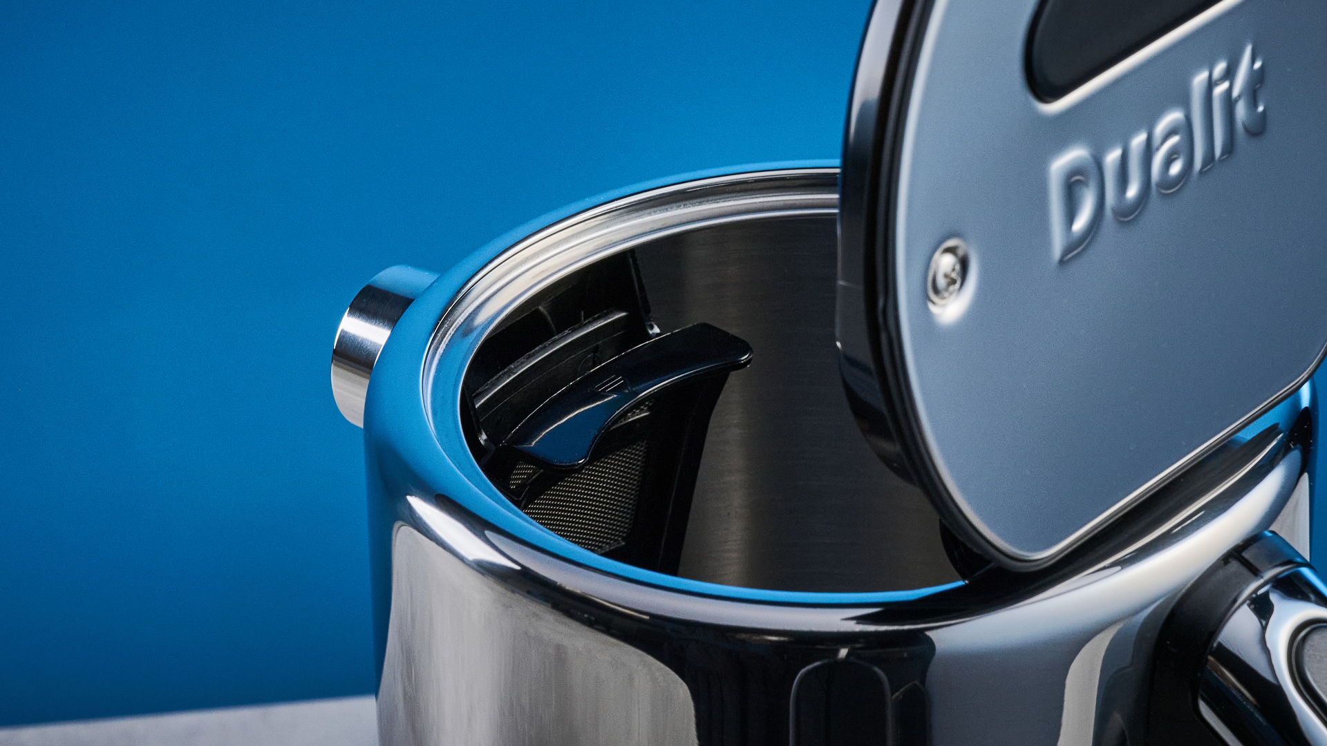 Dualit Design Series Kettle photographed in front of a blue background