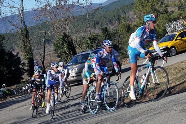 Riders climb during stage 5.