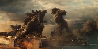 Godzilla vs. Kong fight on aircraft carrier