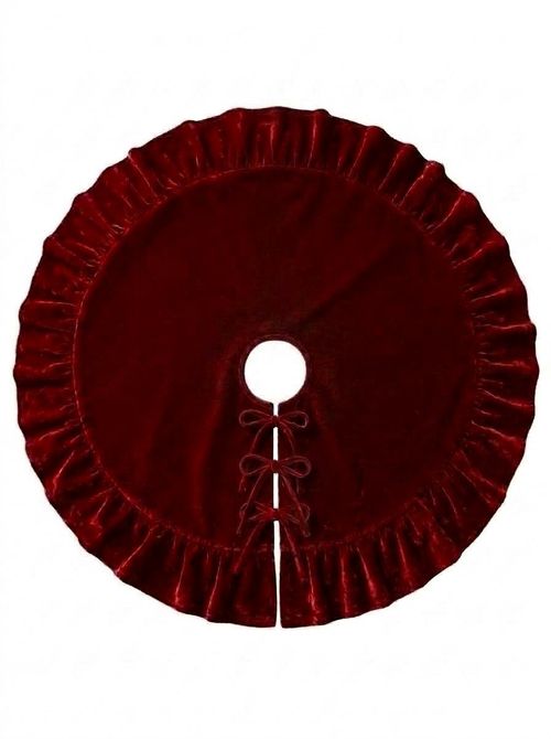 Ruffled Velvet Christmas Tree Skirt in Dark Red