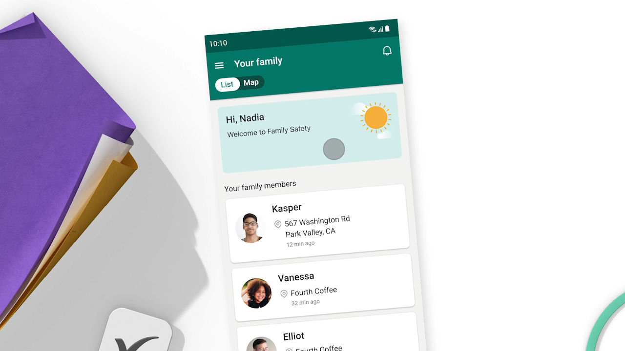 Graphic illustration of the Microsoft Family Safety app UI