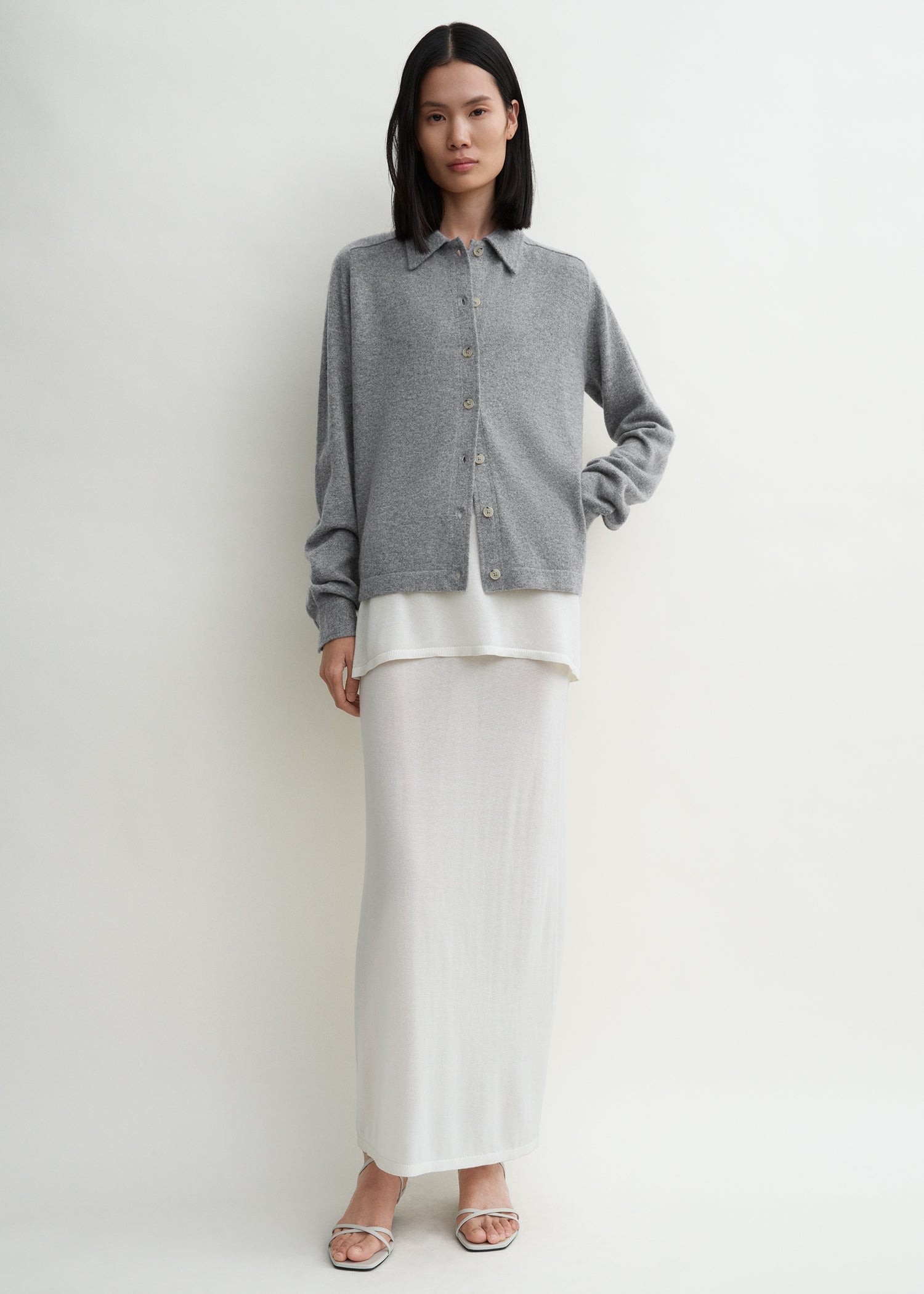Raglan-Sleeve Cashmere Cardigan Grey Melange