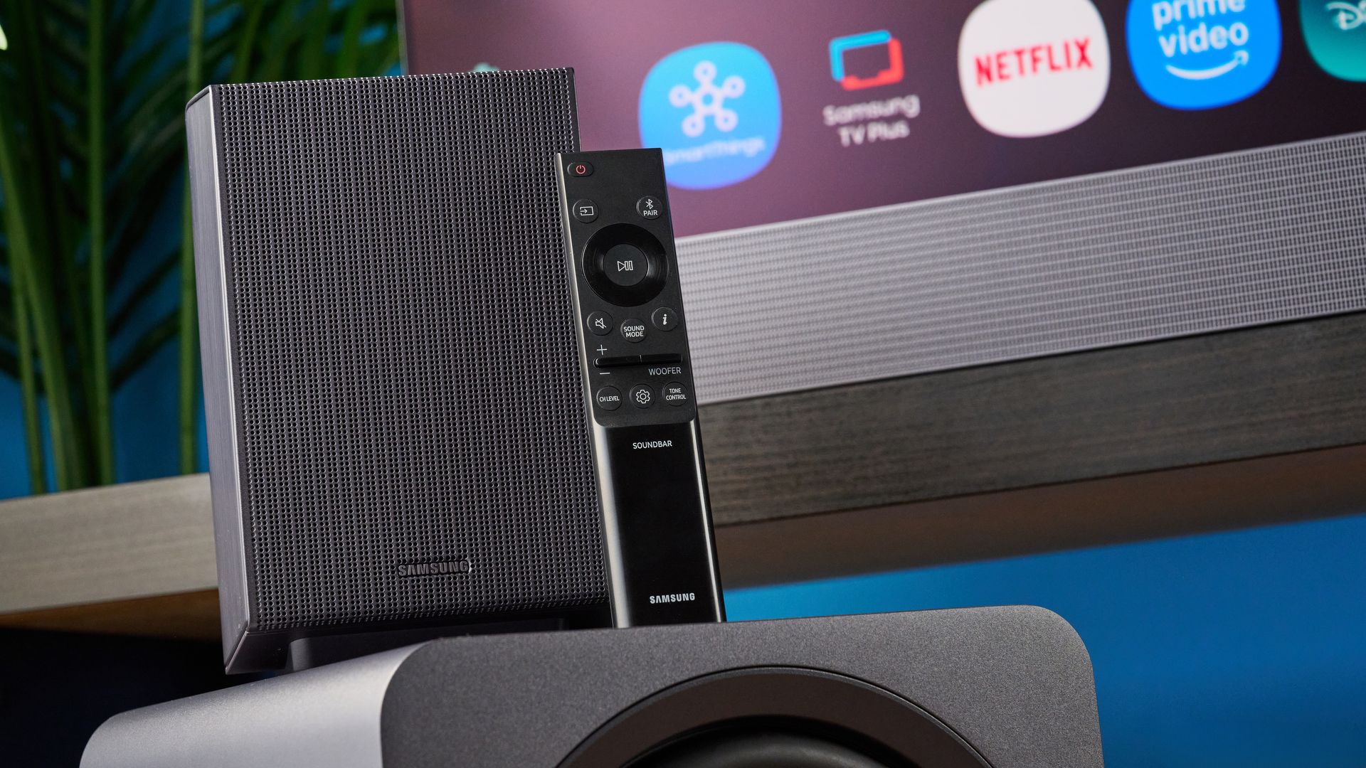 the samsung q990h soundbar with subwoofer and rears