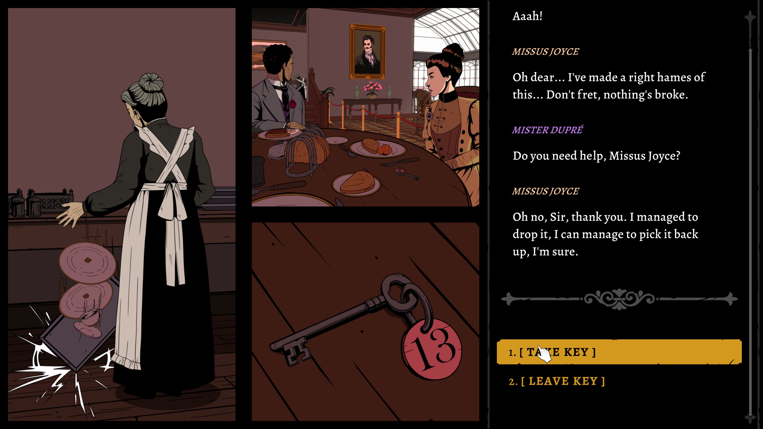 Screenshots of in-game exploration and conversation throughout The Seance of Blake Manor.