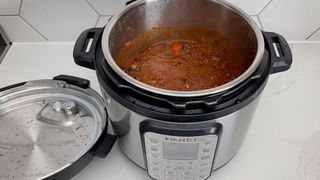 A slow-cooked beef chilli prepared in an Instant Pot Duo Plus