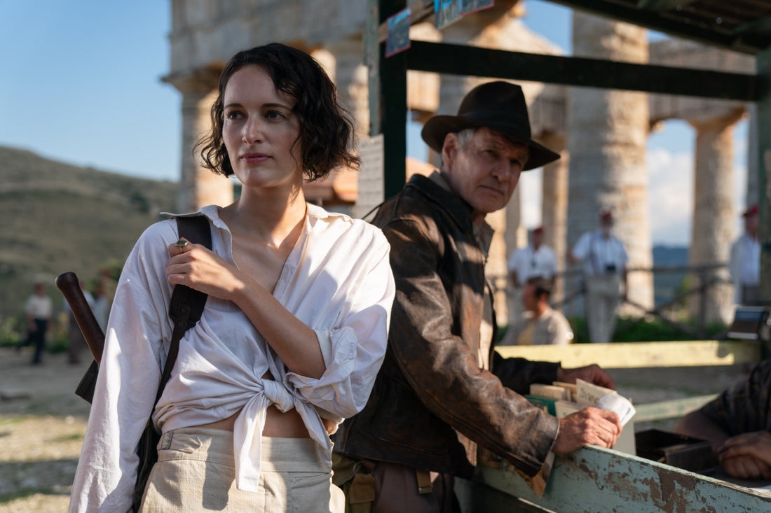 Indiana Jones joué par Harrison Ford et Helena Shaw jouée par Phoebe Waller-Bridge