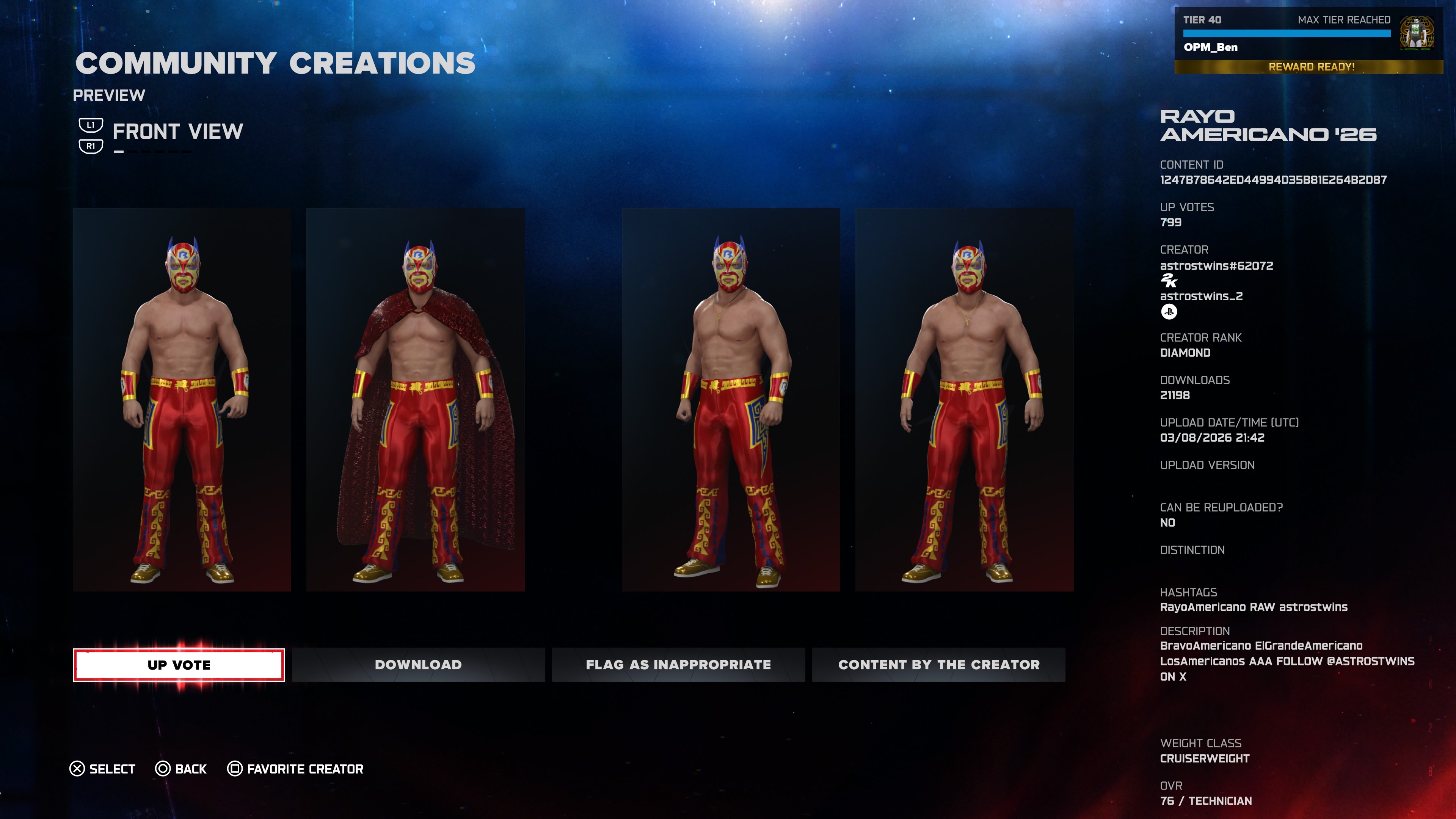 A WWE 2K26 CAW for Pete Dunne alias Rayo Americano