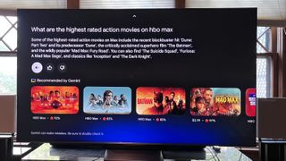 Google TV Gemini generated list of action movies on HBO Max