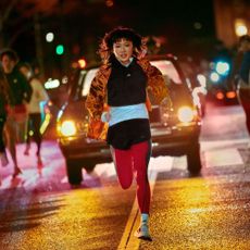 Safety when running: A woman running at night