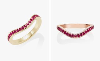 Rebus ring with yellow gold (right) and rose gold (left) with rubies