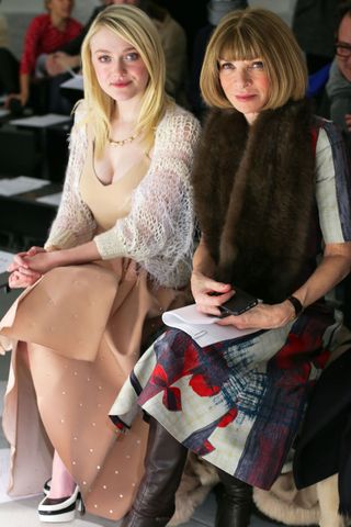 Dakota Fanning And Anna Wintour At New York Fashion Week AW14