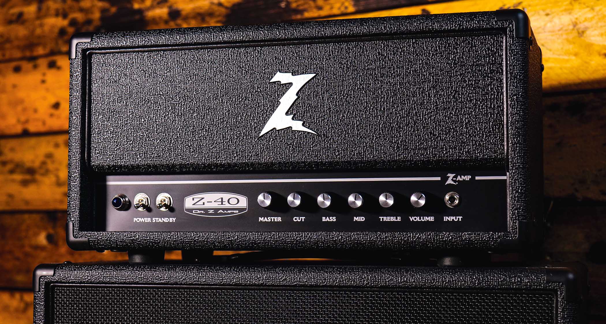 The Dr Z Z40 ams and matching cab photographed behind the scenes at Peach Guitars
