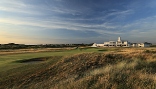 The challenging 18th hole and clubhouse beyond pictured at Royal Birkdale