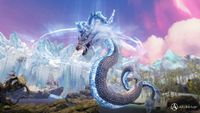 ArcheAge screenshot - white dragon on a cloudy pink background