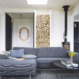 living room with sofa and wall frame