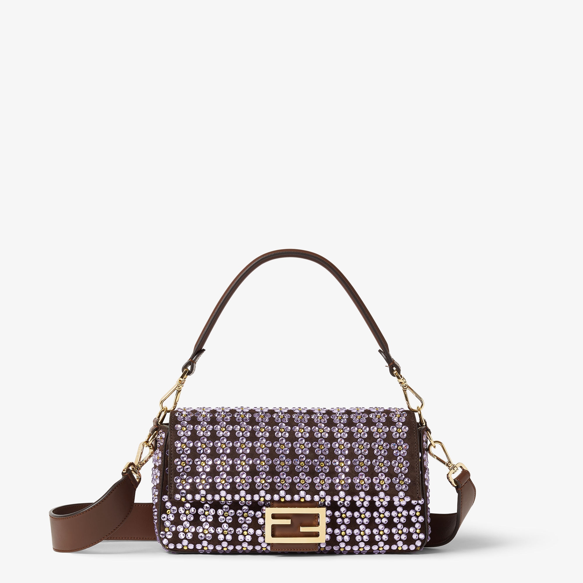 Baguette&amp;reg; Mahogany Brown Leather Blooming Crystals Bag