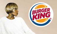 Mary J Blige staring solemnly at the Burger King logo
