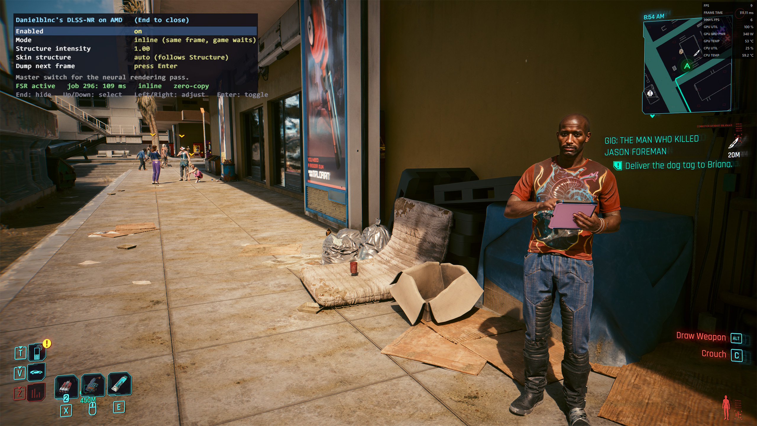 Cyberpunk 2077 with DLSS 5 running on an AMD GPU.