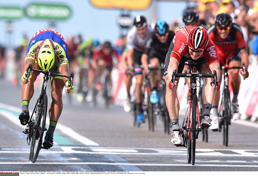Peter Sagan and Andre Greipel clash in stage 2