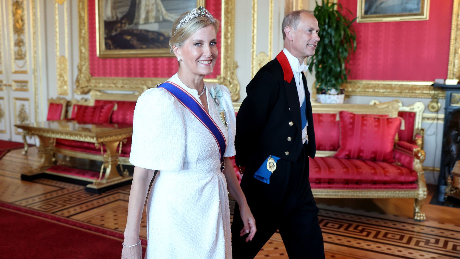 Sophie, Duchess of Edinburgh and Prince Edward, Duke of Edinburgh attend the State Banquet at Windsor Castle on July 08, 2025