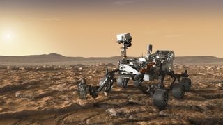 Another artist's concept showing NASA's Mars 2020 rover exploring Mars. 