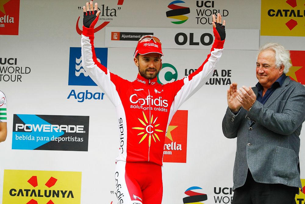 nacer Bouhanni in the stage 2 podium at Volta a Catalunya