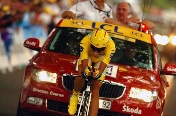 Alberto Contador is metres away from winning the Tour's final time trial.