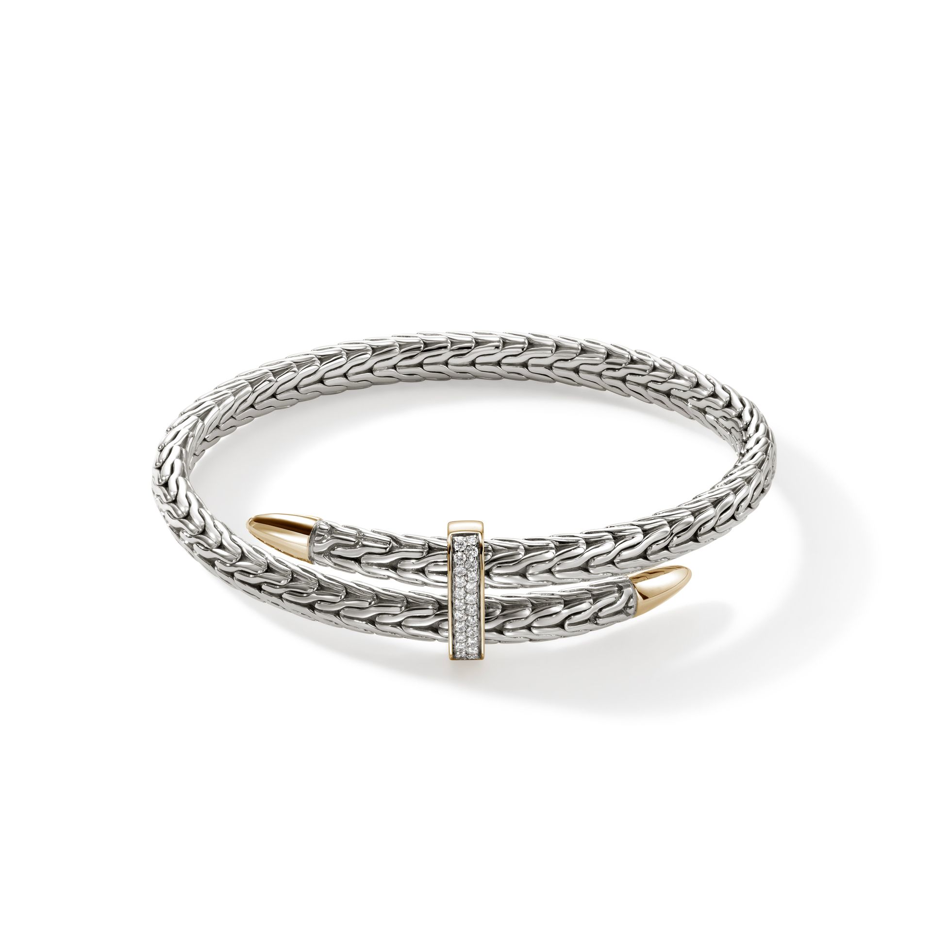 Spear Flex Cuff, Sterling Silver, Gold, Diamonds|czzp90110722di