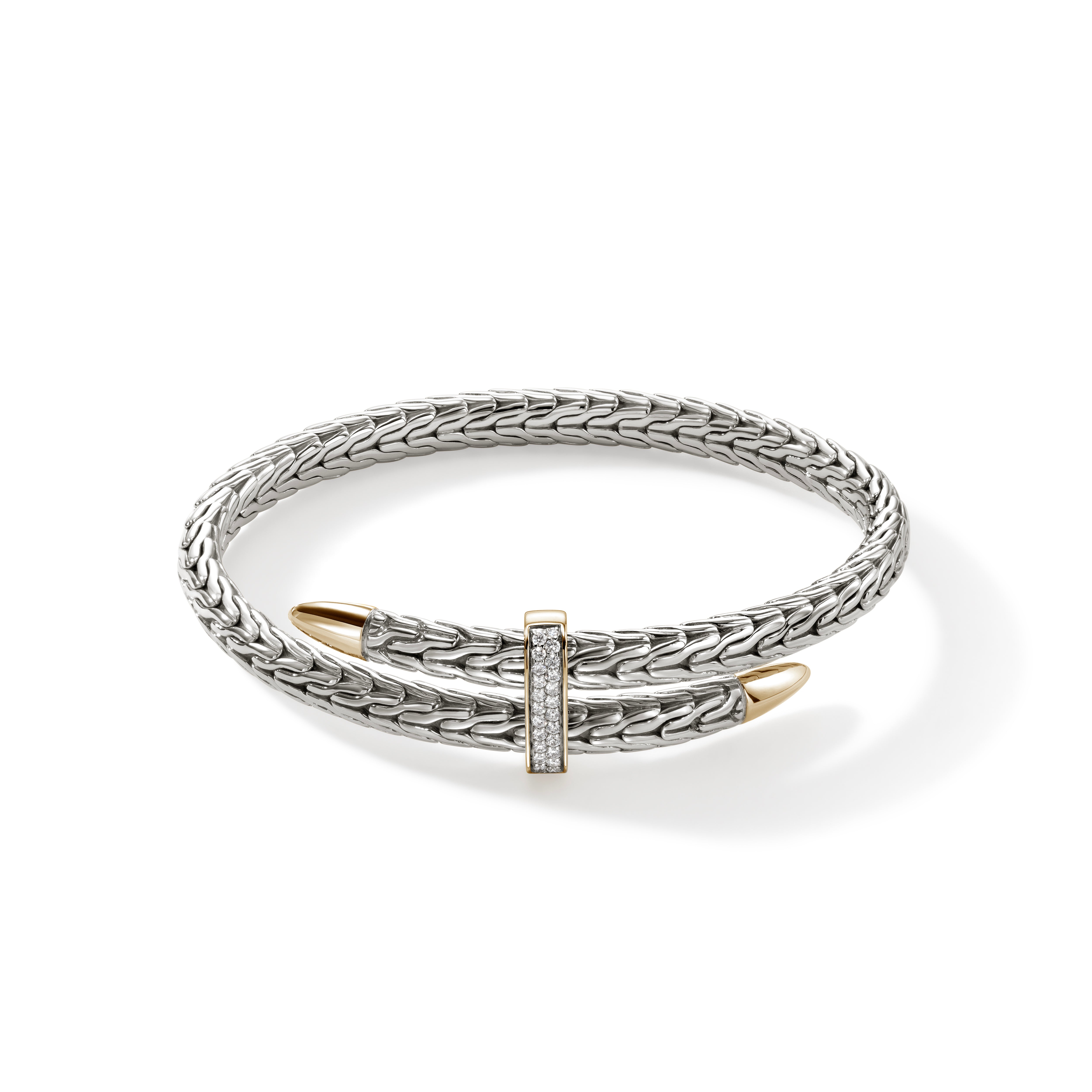 Spear Flex Cuff, Sterling Silver, Gold, Diamonds|czzp90110722di
