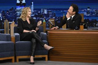 Actress Kate Winslet during an interview with host Jimmy Fallon on Wednesday, February 28, 2024.