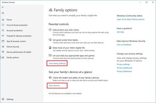 Windows Security Family Options