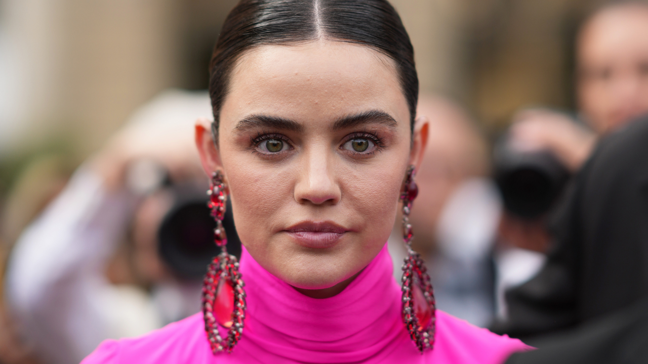 Lucy Hale is seen, outside Giambattista Valli during the Womenswear Spring/Summer 2024 as part of Paris Fashion Week on September 29, 2023 in Paris, France.