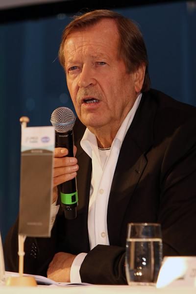 Dutch businessman Bessel Kok, part-owner of the Omega Pharma-Quick Step Cycling Team, speaks at the press conference.