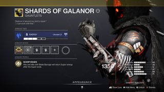Destiny 2 Exotic Hunter armour Shards of Galanor gauntlets