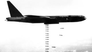 a B-52 Stratofortress dropping bombs during the Vietnam war