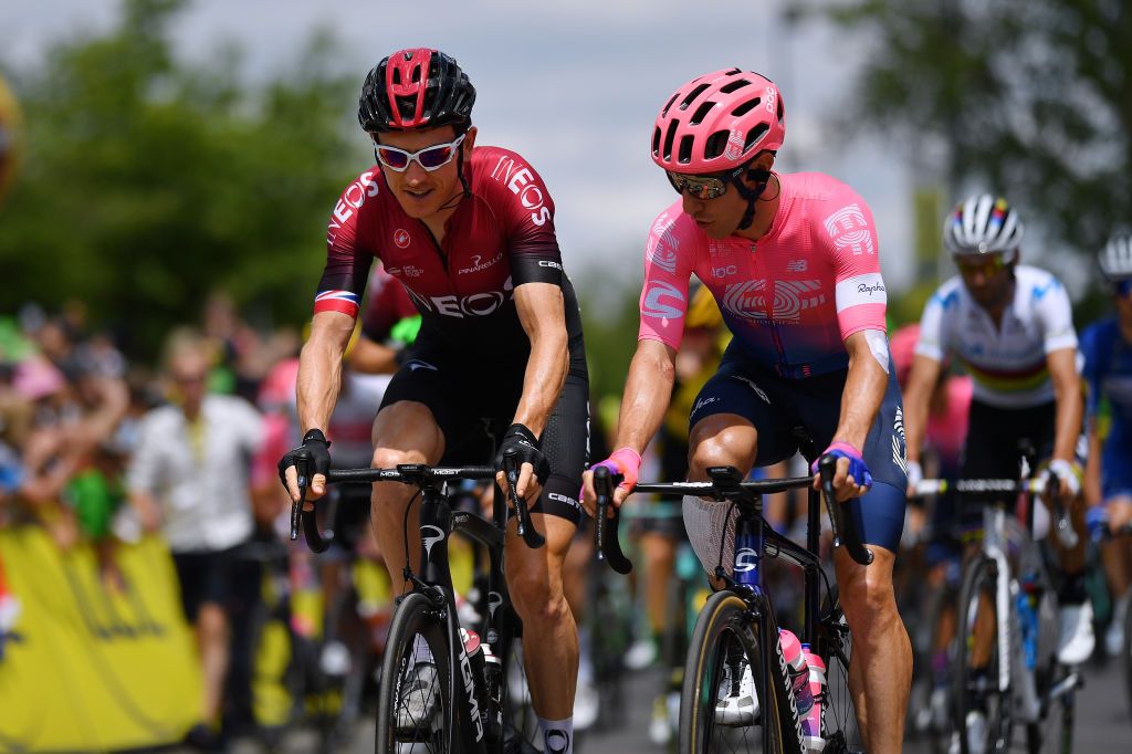 Geraint Thomas and Michael Woods at the start