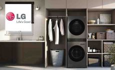 LG logo placed over an image of a washing room with LG washing machines