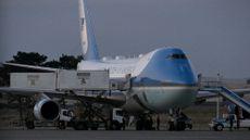 Air Force One with catering cart at the Ankara airport in Turkey