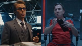 Sam Rockwell as Justin Hammer in Iron Man 2 and Tim Roth as Emil Blonsky in She-Hulk: Attorney At Law, pictured side by side.