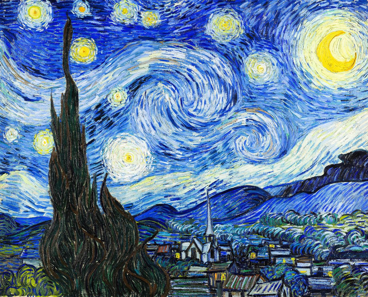 The Starry Night, 1889, 29in by 36¼in, by Vincent van Gogh (1853–90), Museum of Modern Art, New York.